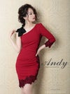 キャバドレス Andy アンディ　 高級ワンショルダーリボンウエストカットレースタイトミニドレス