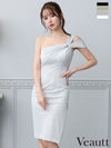 キャバドレス ミニドレス Angel-R エンジェルアール 　高級ワンショルダージップラメシンプルワンカラータイト膝丈ドレス