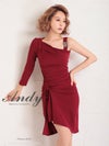 キャバドレス Andy アンディ　高級袖ありワンショルダーウエストリボンワンカラータイトミニドレス