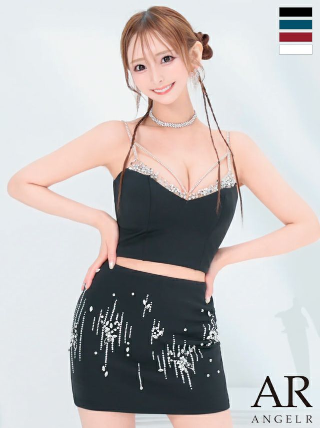 キャバドレス ミニドレス Angel-R エンジェルアール 　高級キャミソールセットアップビジューワンカラータイトミニドレス