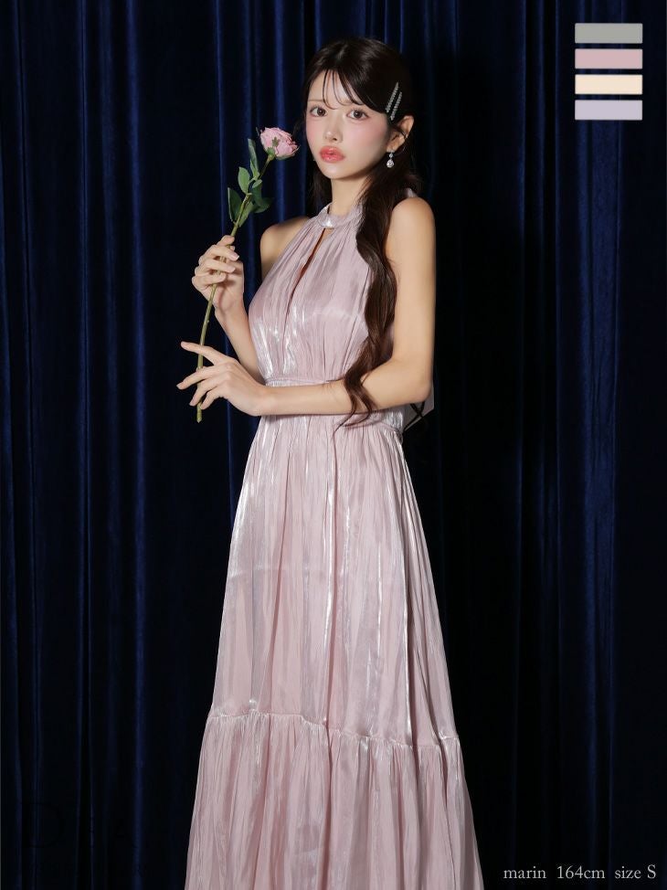 キャバドレス ロングドレス DEA.byROBEdeFLEURS ディアバイローブドフルール　高級ホルターネックバストカットサテンネックリボン2wayAラインロングドレス