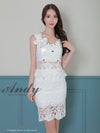 キャバドレス Andy アンディ　高級花柄セットアップノースリーブリボンビジューくびれタイトミニドレス