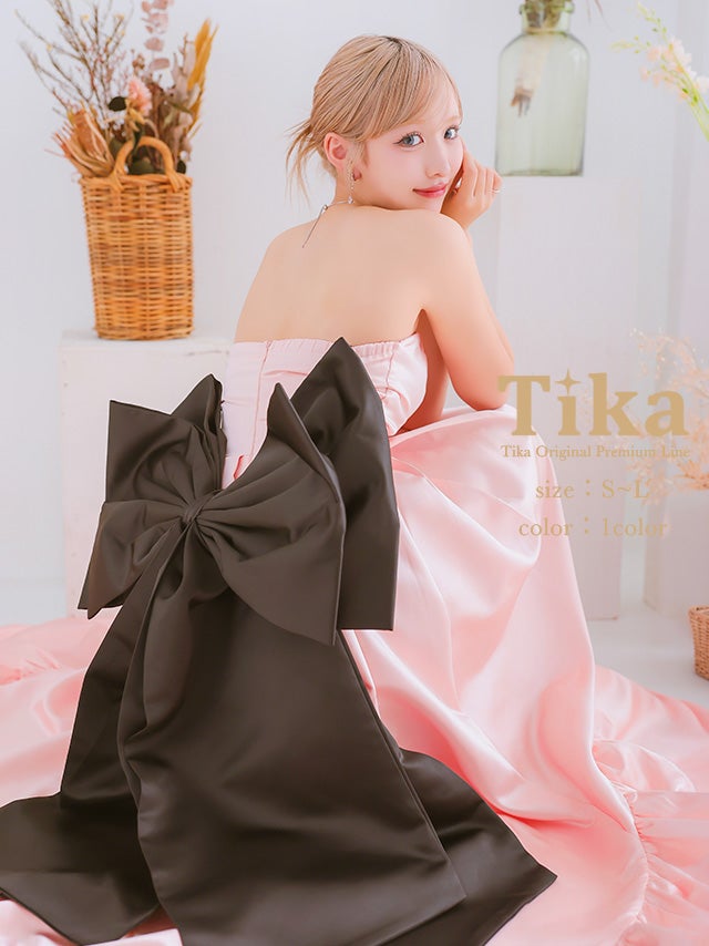 バースデー ビッグリボン ベア フリルテール Aラインロングドレス (Sサイズ～Lサイズ) (重川茉弥/キャバドレス着用)