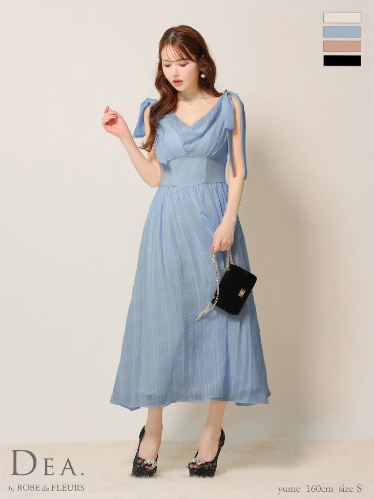 キャバドレス ロングドレス DEA.byROBEdeFLEURS ディアバイローブドフルール高級ノースリーブショルダーリボンチェック柄シフォンAラインロングドレス