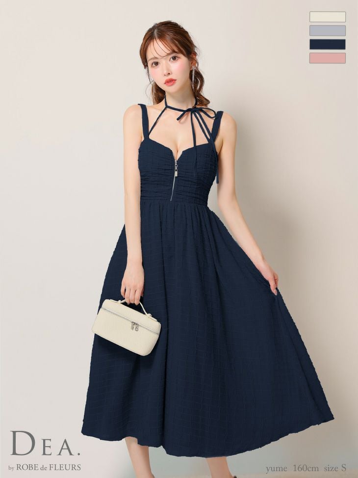 キャバドレス ロングドレス DEA.byROBEdeFLEURS ディアバイローブドフルール　高級2wayホルターネックリボンノースリーブジップ刺繍レースチェック柄Aラインロングドレス