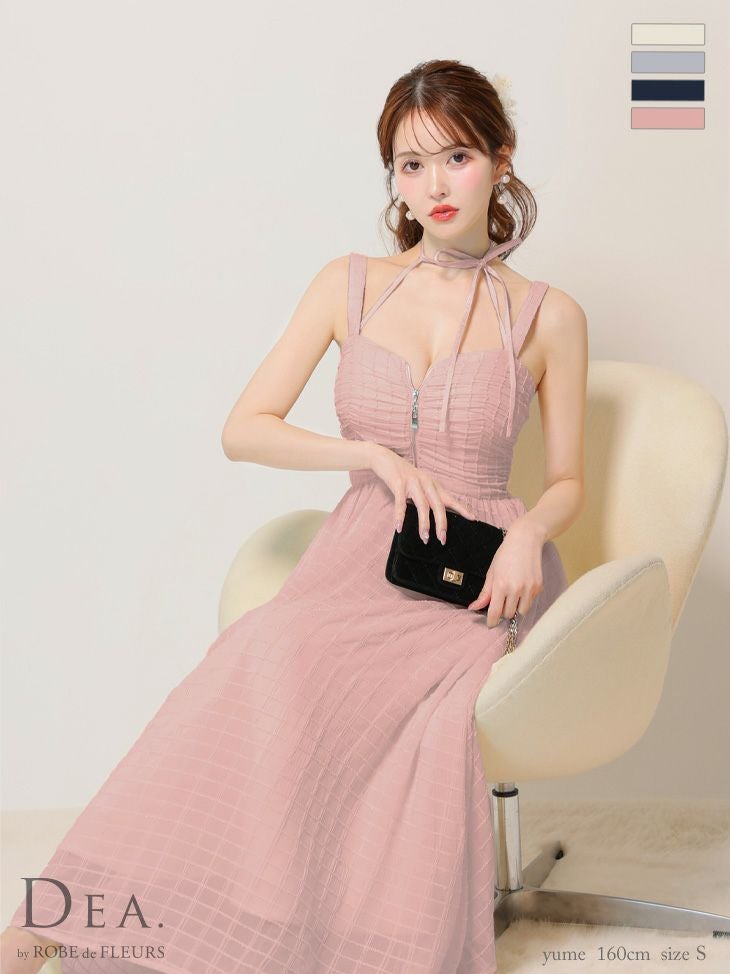 キャバドレス ロングドレス DEA.byROBEdeFLEURS ディアバイローブドフルール　高級2wayホルターネックリボンノースリーブジップ刺繍レースチェック柄Aラインロングドレス