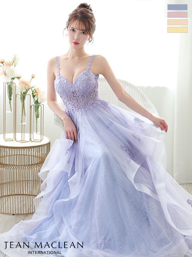 キャバドレス ロングドレス JEANMACLEAN ジャンマクレーン高級キャミソール花柄刺繍レースラメチュールAラインロングドレス