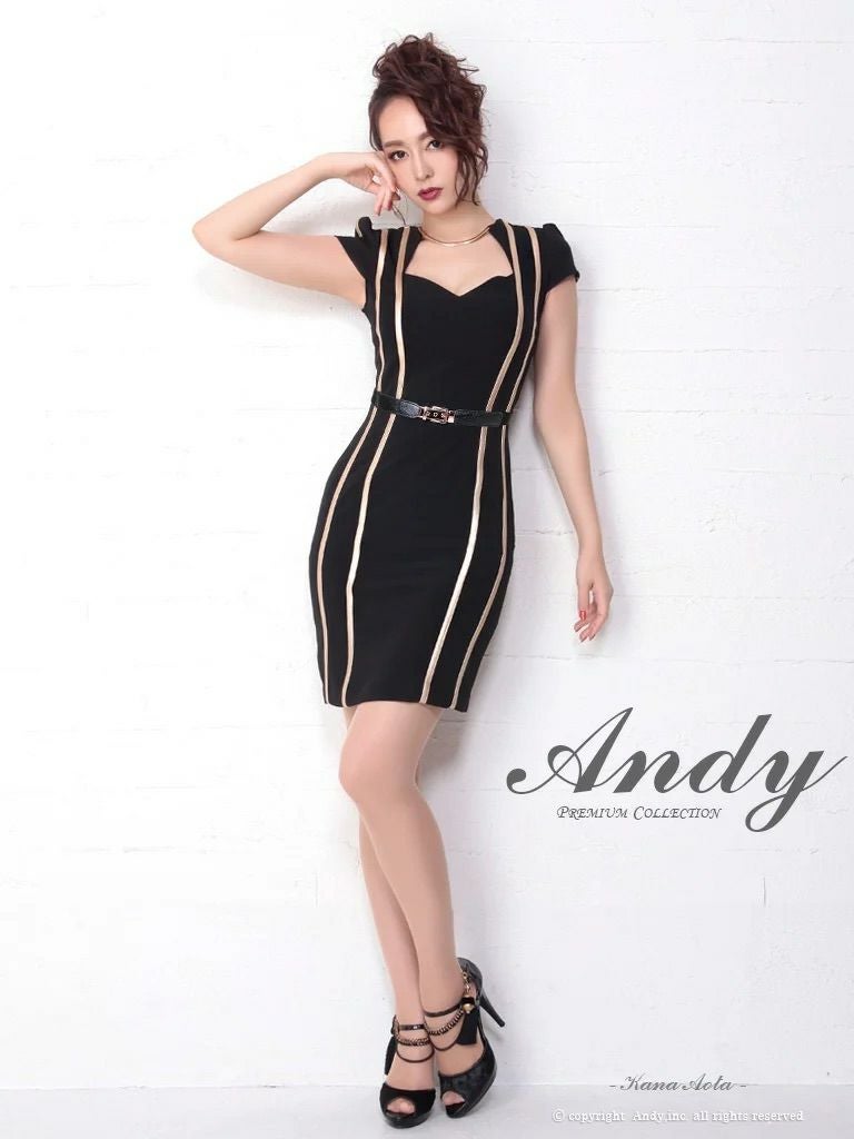 キャバドレス Andy アンディ　高級半袖バストカットウエストベルトシンプルタイトミニドレス