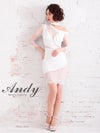 キャバドレス Andy アンディ　高級袖ありワンショルダーくびれ花柄レースタイトミニドレス