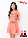 キャバドレス myMinette マイミネット 胸元リボン オフショル風 キャミソール 肩あき プリーツ フレア ミニドレス