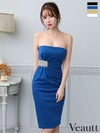 キャバドレス 膝丈ドレス Veautt/ヴュート高級2wayベアトップビジュータックデザインタイト膝丈ドレス