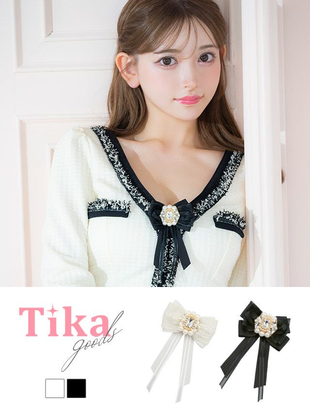 ブローチ リボン コサージュ りぼん ワンポイント バッチ 蝶ネクタイ ブラック ホワイト