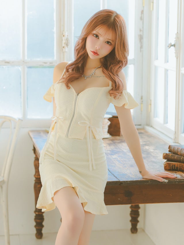 SALE] ミニドレス タイト セットアップ ストレッチ ワンピース ジップ