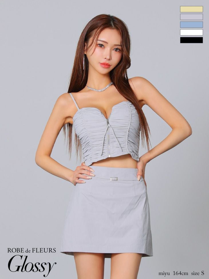 キャバドレス ミニドレス ROBEdeFLEURSGlossy ローブドフルールグロッシー高級シャーリングキャミソールセットアップジップウエストベルトタイトミニドレス