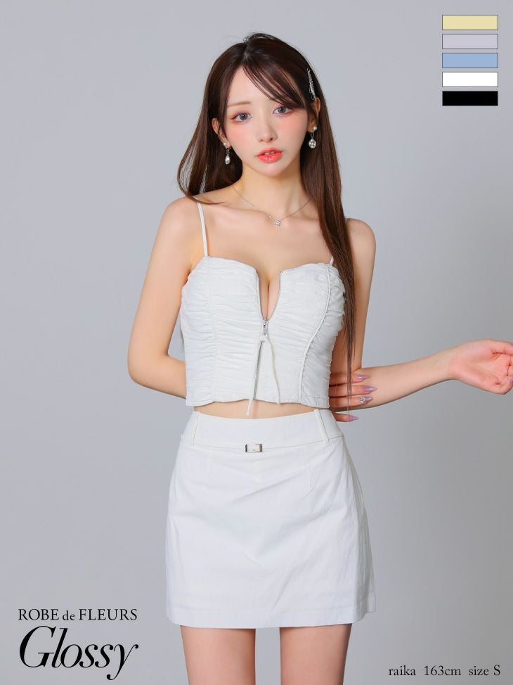 キャバドレス ミニドレス ROBEdeFLEURSGlossy ローブドフルールグロッシー　高級シャーリングキャミソールセットアップジップウエストベルトタイトミニドレス