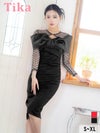 キャバドレス 膝丈 タイト ミディアムドレス 袖あり 長袖 体型カバー ミディアム丈 パーティー