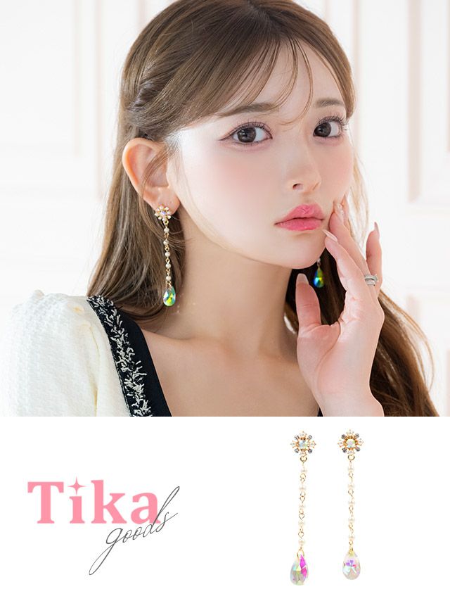 キラキラ　ビジュー　パール　ロングピアス