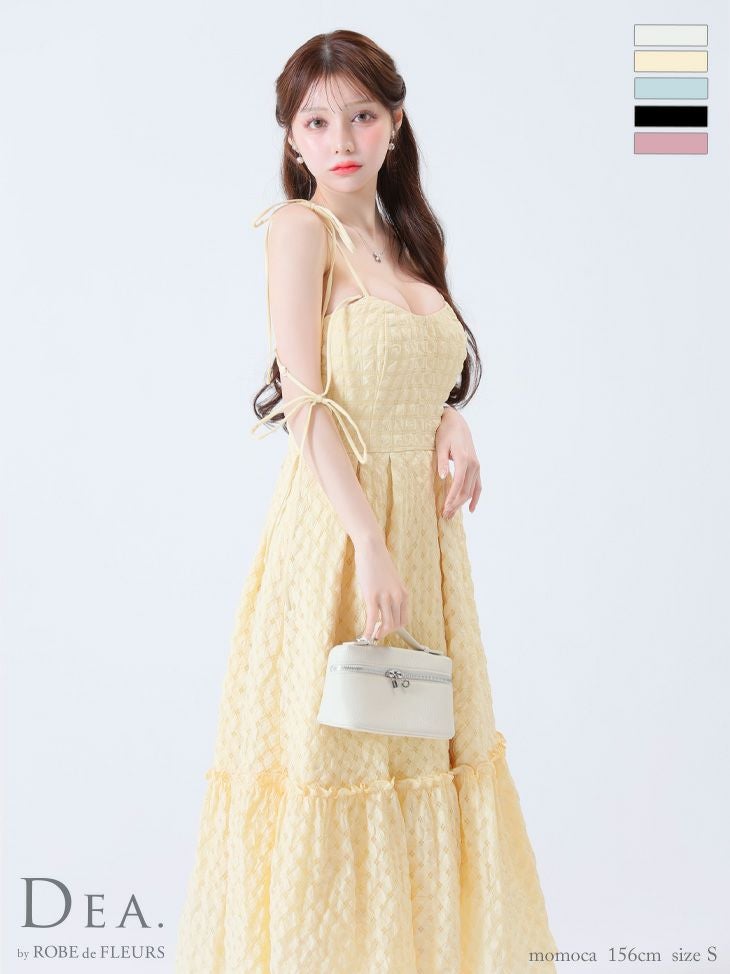 キャバドレス ロングドレス DEA.byROBEdeFLEURS ディアバイローブドフルール　高級チェック柄キャミソールリボンシフォンオーガンジーAラインロングドレス