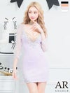 キャバドレス ミニドレス Angel-R エンジェルアール 高級袖ありフラワーレースシースルービジュータイトミニドレス