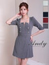 キャバドレス Andy アンディ 高級 ジップアップ 金ボタン 七部丈 リボン プリーツ タイトミニドレス