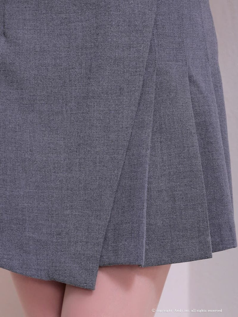 キャバドレス Andy アンディ 高級 ジップアップ金ボタン七部丈リボンプリーツタイトミニドレス