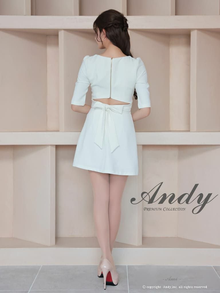 キャバドレス Andy アンディ 高級 ジップアップ金ボタン七部丈リボンプリーツタイトミニドレス