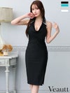 キャバドレス 膝丈ドレス Veautt/ヴュート 高級ホルターネックサイドジップビジューシンプルタイト膝丈ドレス