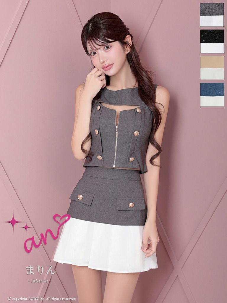 キャバドレス Andy アンディ 高級 ノースリーブジップチョーカーセットアップタイトミニドレス