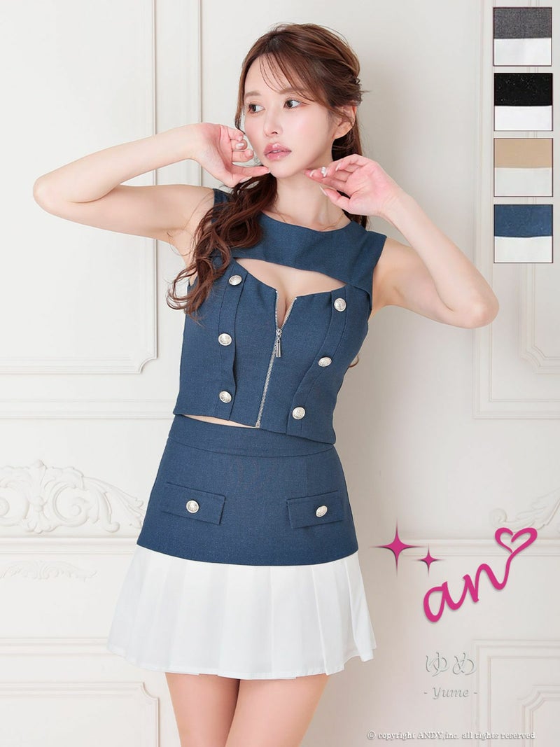 キャバドレス Andy アンディ 高級 ノースリーブジップチョーカーセットアップタイトミニドレス