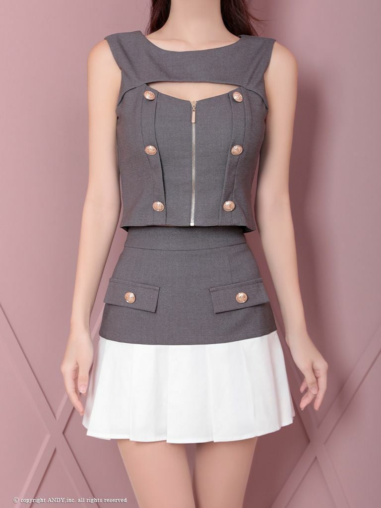 キャバドレス Andy アンディ 高級 ノースリーブジップチョーカーセットアップタイトミニドレス