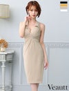 キャバドレス 膝丈ドレス Veautt/ヴュート 高級ノースリーブ襟デザインボタンサイドジップタイト膝丈ドレス