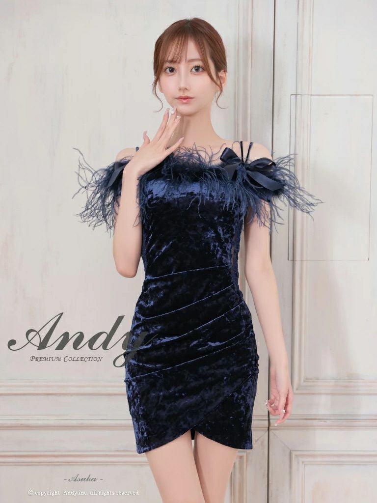 キャバドレス Andy アンディ 肩出し ベロアファーリボンチューリッ プカットタイトミニドレス