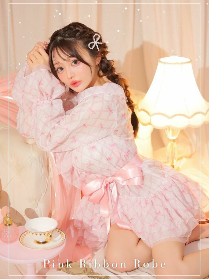 DecoLingeriebabydoll デコランジェリーベビードール 高級リボン柄チェックチュールサテンリボンベルトキュートガウン