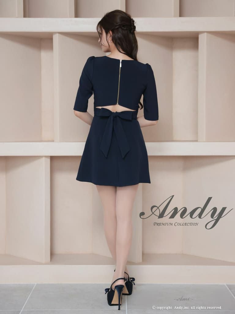 高級 ジップアップ金ボタン七部丈 リボンプリーツタイトミニドレス