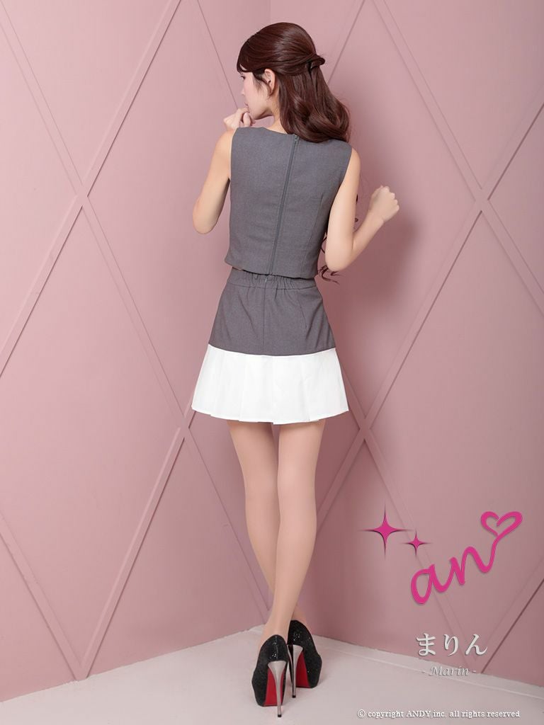 高級 ノースリーブジップチョーカーセットアップタイトミニドレス