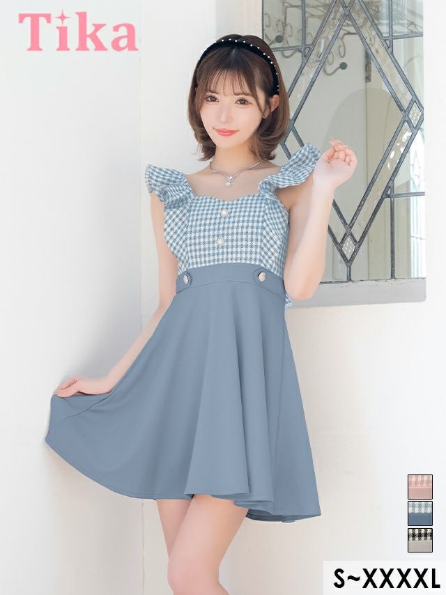 キャバドレス ミニ丈 大きいサイズ フレア ワンンピース Aライン チェック キャバクラ