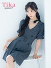 メイン画像 キャバドレス 韓国 ミニドレス 襟付き ウエストベルト 半袖 パフスリーブ ワンピース グレー Aライン キャバドレス (緩苺着用) [tk-mdk133]