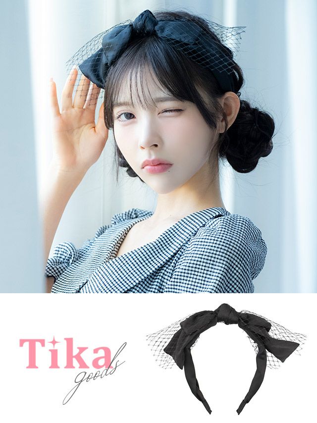 カチューシャ リボン ブラック 黒 メッシュ ヘアアクセサリー ヘアアクセ 髪飾り