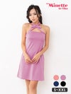 キャバドレス　myMinette　マイミネット　ワンカラー　ホルターネック　リボン　タイト　ミニドレス