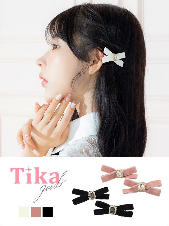 ヘアアクセ バレッタ リボン へアクセサリー ベロア クリップ ビジュー セット