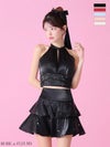 [ROBEdeFLEURS/ローブドフルール] 高級 ブランド Aラインミニドレス 谷間 セットアップ ホルターネック バストカット サテン ティアード ビジュー