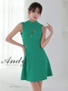 キャバドレス Andy アンディ 高級 ノースリーブ ジップデザイン シアー くびれ バックカット リボン フレア ミニドレス