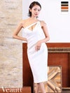 キャバドレス 膝丈ドレス Veautt/ヴュート 高級 バストカット ビジュー ワンショルダー 谷間魅せ ファスナースリット タイト 膝丈ドレス