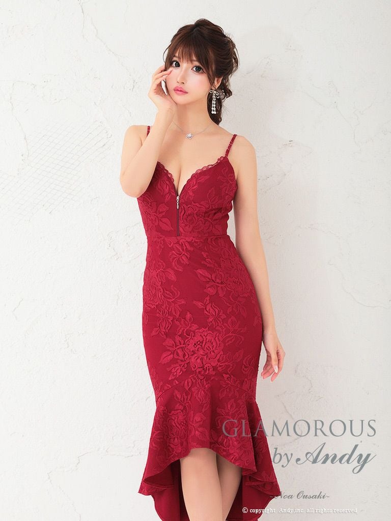 キャバドレス Andy アンディ 高級　キャミソール　レース　マーメイドライン　ジップ　セクシー　膝丈　ロングテール　ドレス