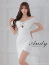 キャバドレス Andy アンディ 高級 オフショルダー 半袖 タック バストカット スリット ワンカラー タイトミニ キャバドレス