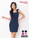 キャバドレス myMinette マイミネット シンプル ワンカラー キャミソール リボンショルダー サイドスリット タイト ミニドレス