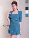 キャバドレス Andy アンディ 高級 ワンカラー ジップデザイン ボタン セットアップ 七分袖 フレアミニドレス