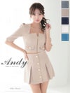 キャバドレス Andy アンディ 高級 ワンカラー ジップデザイン ボタン セットアップ 七分袖 フレアミニドレス