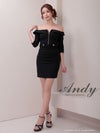 キャバドレス Andy アンディ 高級 七分袖 袖あり ワンカラー オフショルダー ジップ タイトミニドレス