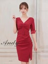  [Andy/アンディ] 高級五部袖ウエストベルトシンプルタイトミニドレス